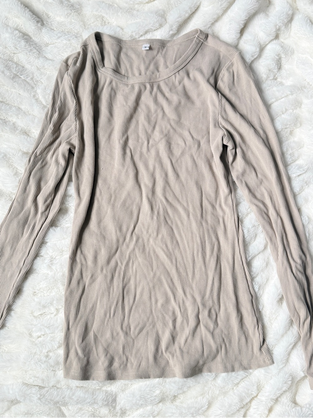 Ribbed Long Sleeve Tee in Light Taupe